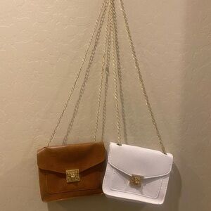 White and Brown Chain Shoulder Bag